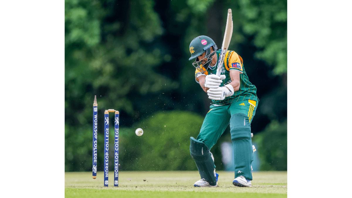 Nottinghamshire's Haseeb Hameed is cleaned up by Daryn Dupavillon of Derbyshire in a Second XI T20 game at Worksop College on June 4.
