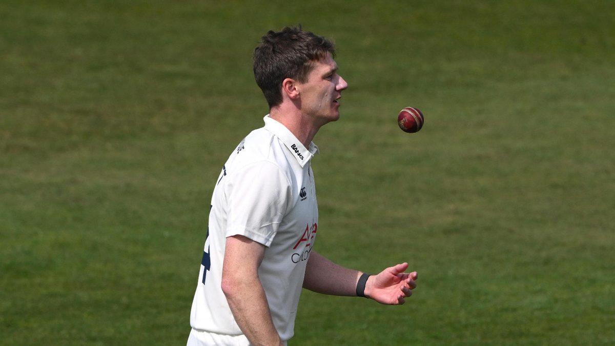 Durham bowler Brendan Doggett looks on during day two of the Rothesay County Championship Division One match between Durham and Warwickshire at Banks Homes Riverside on April 12, 2025 in Chester-le-Street, England