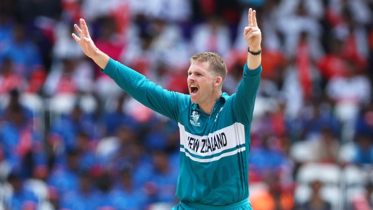 Lockie Ferguson appeals during New Zealand's final 2024 T20 World Cup match
