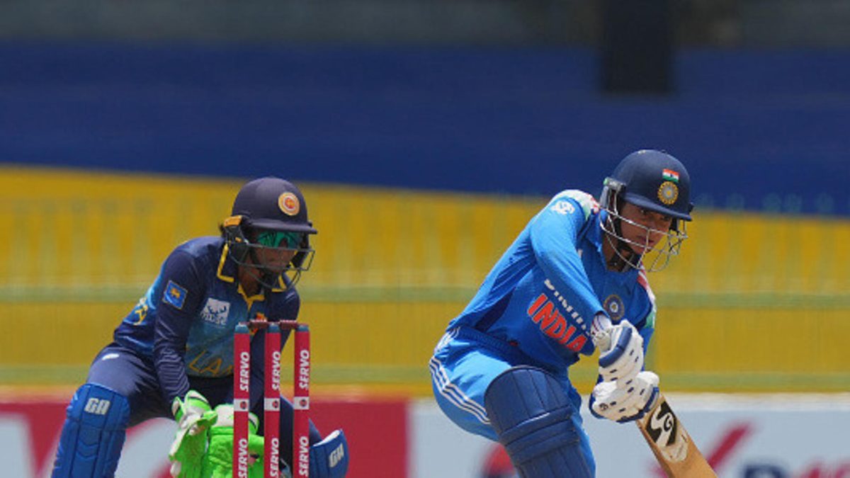 Smriti Mandhana of India playing a shot during game the Women's Tri Nation ODI Series Final between Sri Lanka and India at R. Premadasa Stadium on May 11, 2025 in Colombo, Sri Lanka