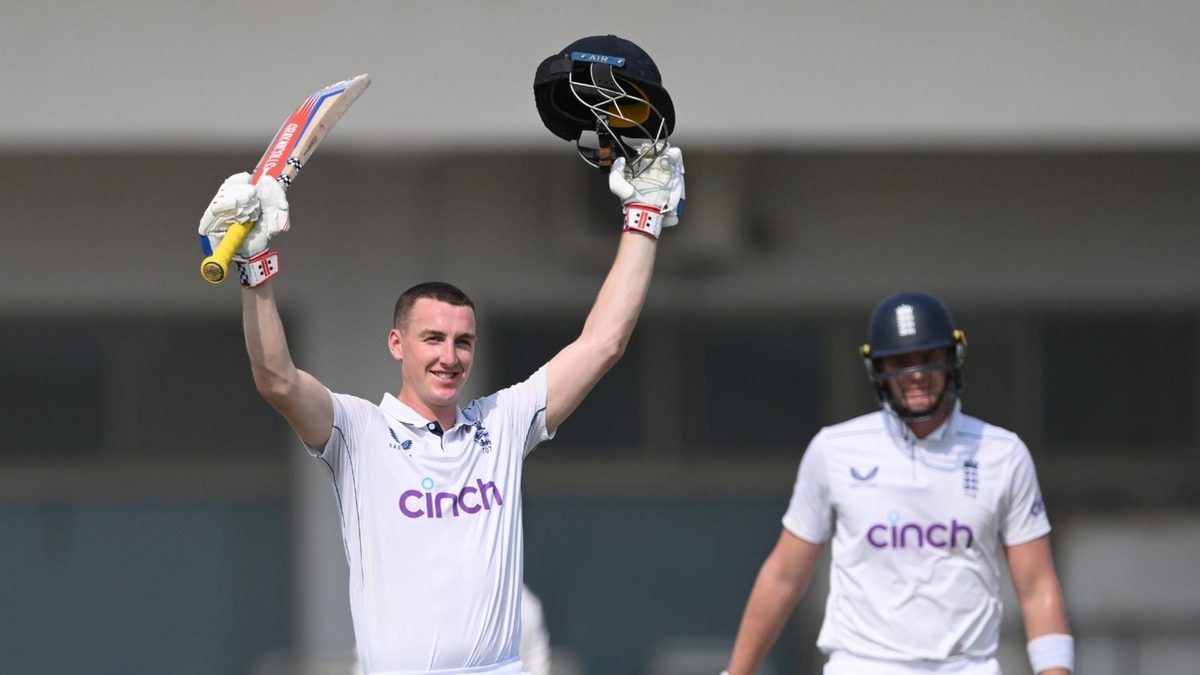 Harry Brook celebrates scoring a Test triple century