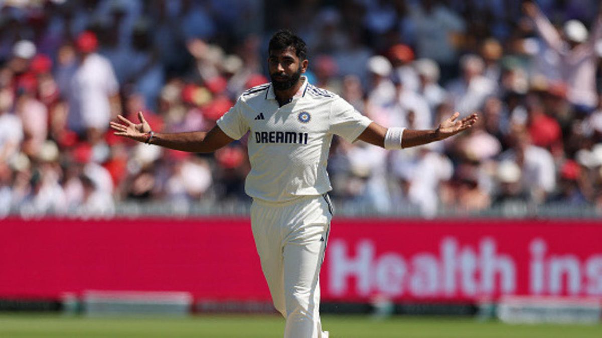 Jasprit Bumrah of India celebrates taking the wicket of Ben Stokes of England during Day Two of the 3rd Rothesay Test Match between England and India at Lord's Cricket Ground on July 11, 2025 in London, England