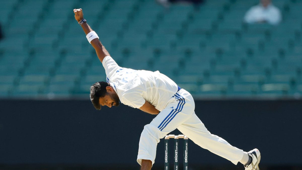 Khaleel Ahmed of India A bowls during the game between Australia A and India A at Melbourne Cricket Ground on November 08, 2024 in Melbourne, Australia
