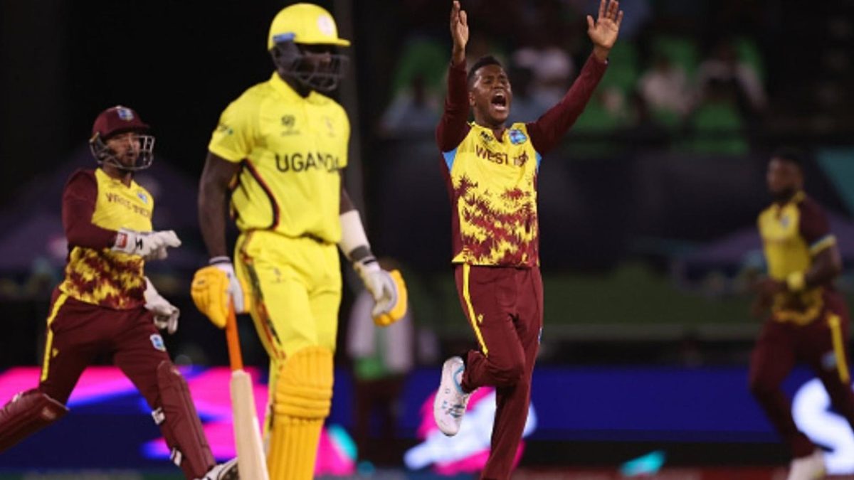 Uganda registered the joint-lowest total in the men’s T20 World Cup history after they were dismissed for 39 by West Indies in the second innings in Guyana.