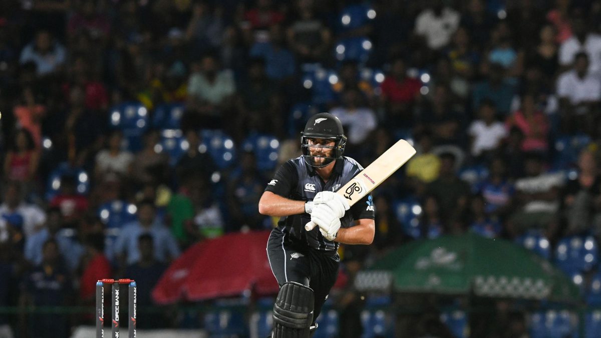New Zealand's cricketer Tom Bruce plays a shot during the second international Twenty20 cricket match between Sri Lanka and New Zealand at the Pallekele International Cricket Stadium in Kandy on September 3, 2019