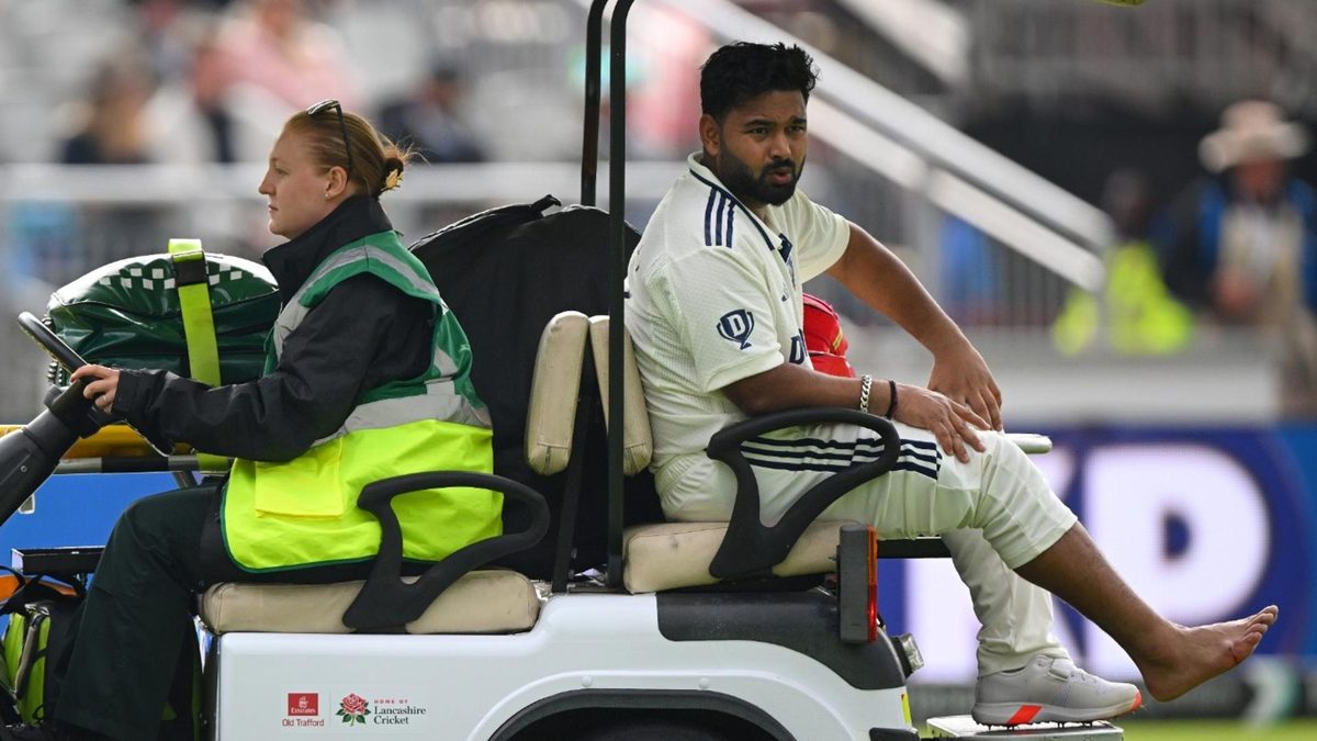 Rishabh Pant is driven off the field following breaking his foot at Old Trafford