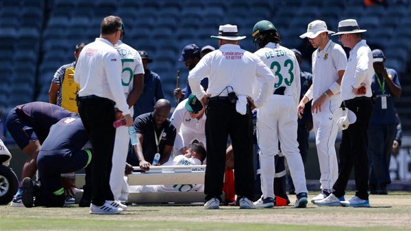 keshav-maharaj-stretchered-off-after-injury-celebrating-wicket-of-kyle-mayers.Click to read full article.