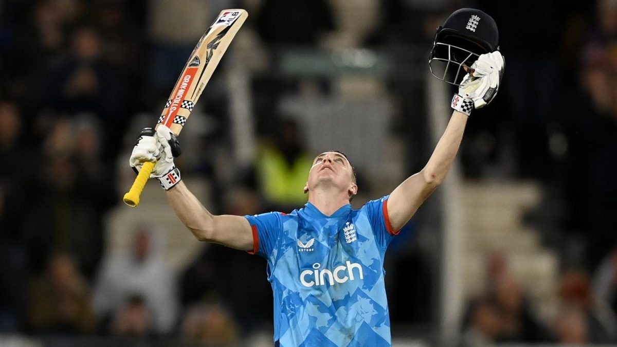 Harry Brook celebrated maiden ODI hundred