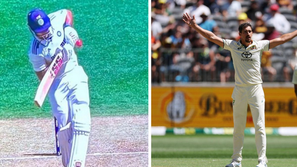 Mitchell Starc of Australia appeals for the wicket of Nitish Kumar Reddy of India during day one of the First Test match in the series between Australia and India at Perth Stadium on November 22, 2024 in Perth, Australia