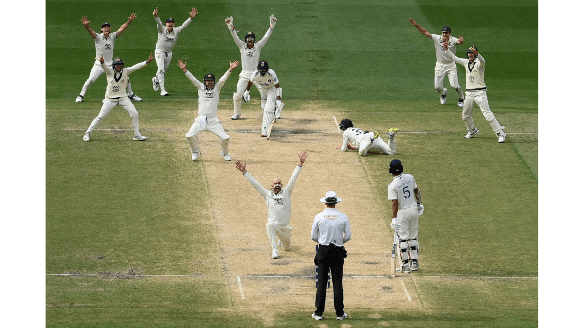 Supported by almost all his Australian colleagues, Nathan Lyon appeals for Ibw against India's Mohammed Siraj at the Melbourne Cricket Ground on December 30. Umpire Michael Gough (and DRS) agree, and Australia win the Fourth Test, to go 2-1 up in the Border-Gavaskar Trophy.