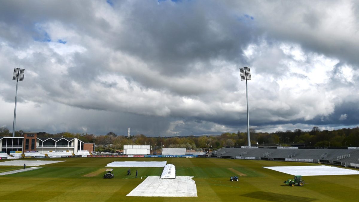 Aerial view of Riverside ground under covers in Durham