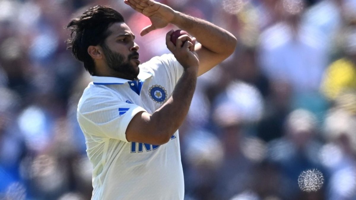 Shardul Thakur bowling for India during the WTC