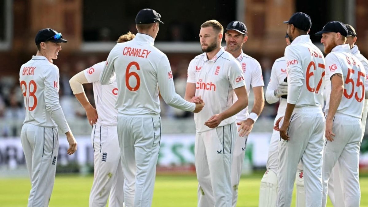 England celebrate during the first Test against West Indies at Lord's