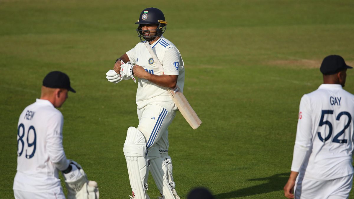 Karun Nair of India A leaves the field after reaching 186 not out during the four day match between England Lions and India A at The Spitfire Ground on May 30, 2025 in Canterbury, England