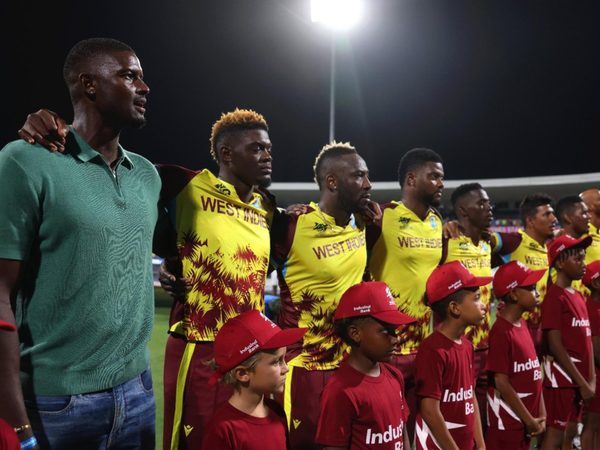 injured-jason-holder-joins-west-indies-team-in-casual-wear-for-pre-match-anthem-wi-vs-usa.Click to read full article.