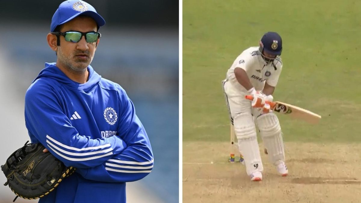 India head coach Gautam Gambhir (L), Rishabh Pant dismissed playing an unusual shot (R)