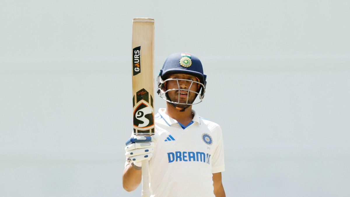 Dhruv Jurel of India A raises his bat after scoring 50 runs during the game between Australia A and India A at Melbourne Cricket Ground on November 09, 2024 in Melbourne, Australia