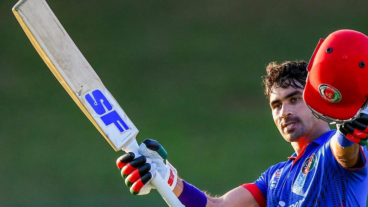 Rahmanullah Gurbaz celebrates an ODI century