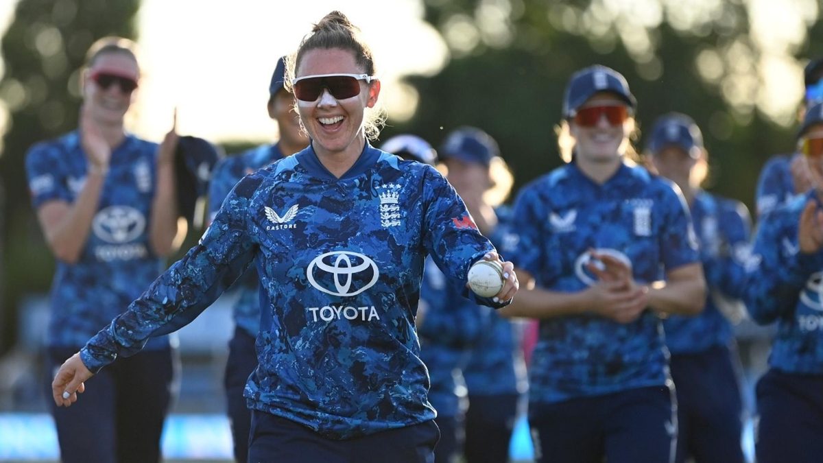 Linsey Smith walks off the field after taking a five-for on ODI debut