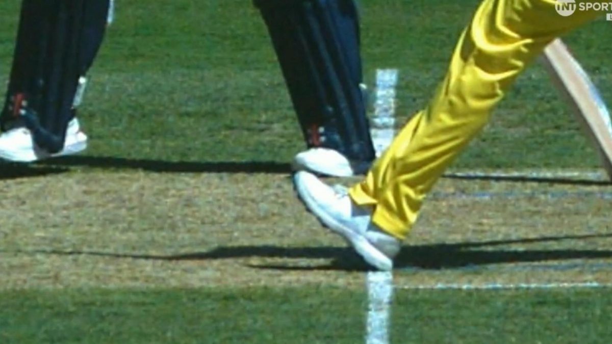 A screenshot of the TV umpire decision of Megan Schutt's first-over no-ball in the 2025 Women's Ashes