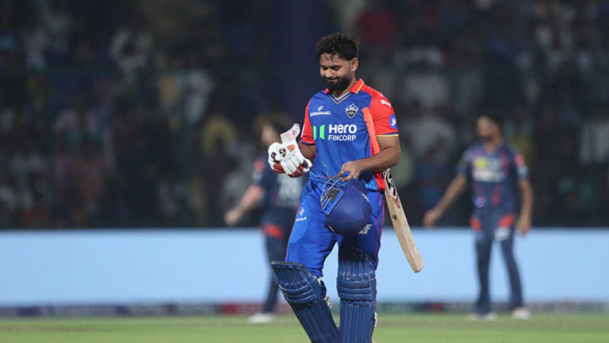 Rishabh Pant of Delhi Capitals makes their way off after being dismissed during the 2024 Indian Premier League match between Delhi Capitals and Lucknow Super Giants at on May 14, 2024 in Delhi, India