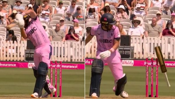 county-middlesex-all-rounder-ryan-higgins-dismissed-hit-wicket-as-bat-slips-out-of-hand-after-playing-cover-drive-watch.Click to read full article.