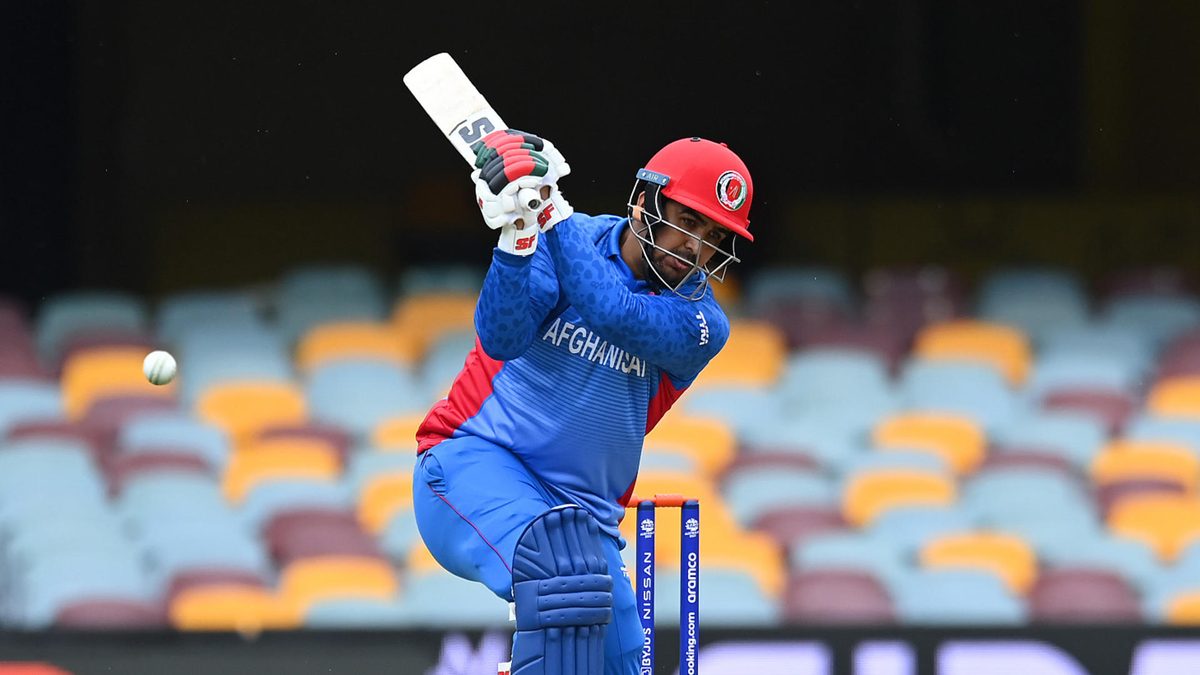 Hazratullah Zazai of Afghanistan bats during the ICC 2022 Men's T20 World Cup Warm Up Match between Afghanistan and Pakstan at The Gabba on October 19, 2022 in Brisbane, Australia