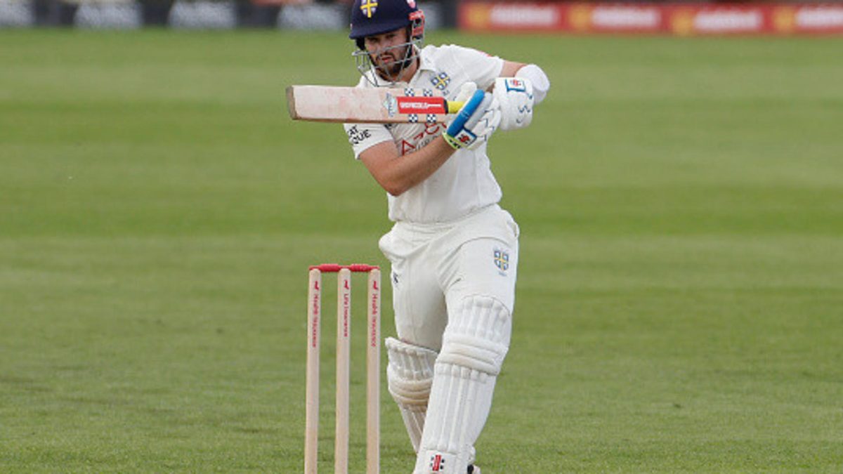 Ollie Robinson is hitting out during the first day of the Vitality County Championship Division 1 match between Durham County Cricket Club and Somerset at the Seat Unique Riverside in Chester le Street, on May 24, 2024.