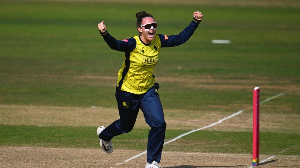 Linsey Smith celebrates taking a wicket in the women's T20 Blast