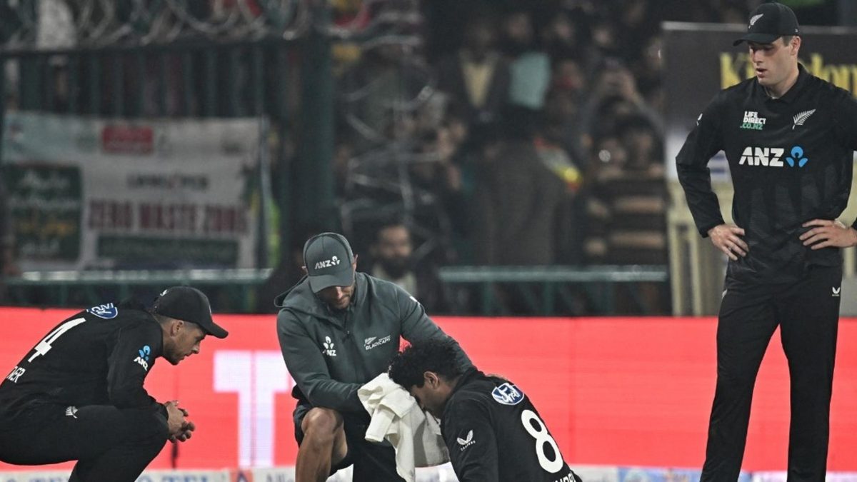 Rachin Ravindra had to be escorted out of the field after a nasty blow to his face left him bleeding during the first ODI of the tri-series against Pakistan on Saturday (February 8).