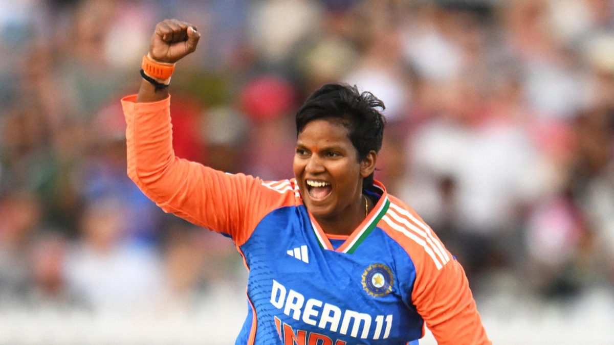 Deepti Sharma of India celebrates the wicket of Danni Wyatt-Hodge of England during the 2nd Women's Vitality IT20 match between England and India at Seat Unique Stadium on July 01, 2025 in Bristol, England