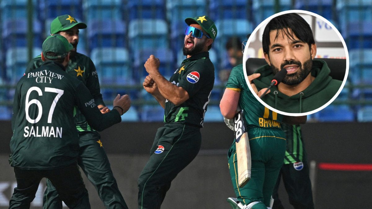 Pakistan's players celebrate after the dismissal of South Africa's captain Temba Bavuma (R) during the Tri-Nation series third one-day international (ODI) cricket match between Pakistan and South Africa at the National Stadium in Karachi on February 12, 2025