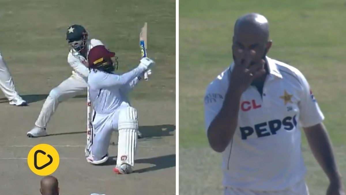 Watch: Pakistan off-spinner Sajid Khan pulled out WWE star John Cena's famous 'you can't see me' gesture after a ripping off-break beat Jomel Worrican neck and crop in the second Test in Multan.