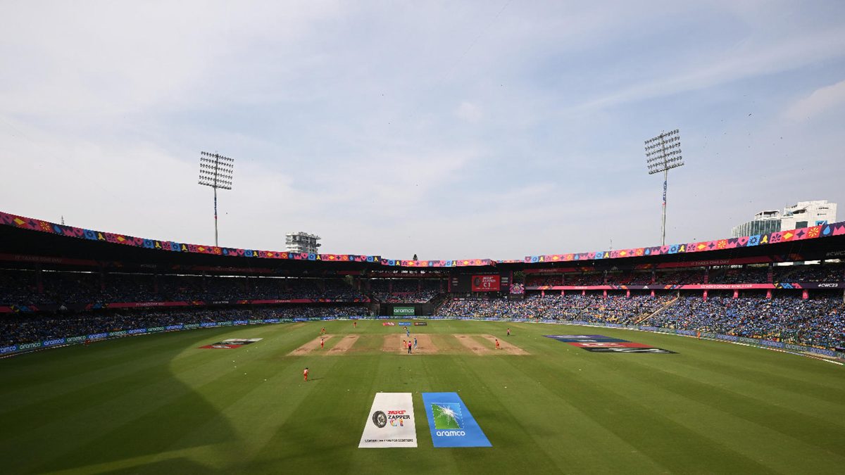 General view of play during the ICC Men's Cricket World Cup India 2023 between India and Netherlands at M. Chinnaswamy Stadium on November 12, 2023 in Bangalore, India