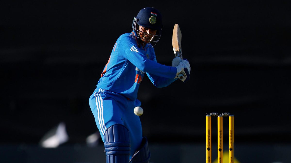 Smriti Mandhana of India plays her shot during game three of the Women's ODI Series between Australia and India at WACA on December 11, 2024 in Perth, Australia.