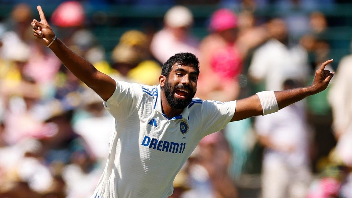 Jasprit Bumrah, Wisden's Leading Cricketer in the World (Men) in 2024, celebrates a wicket