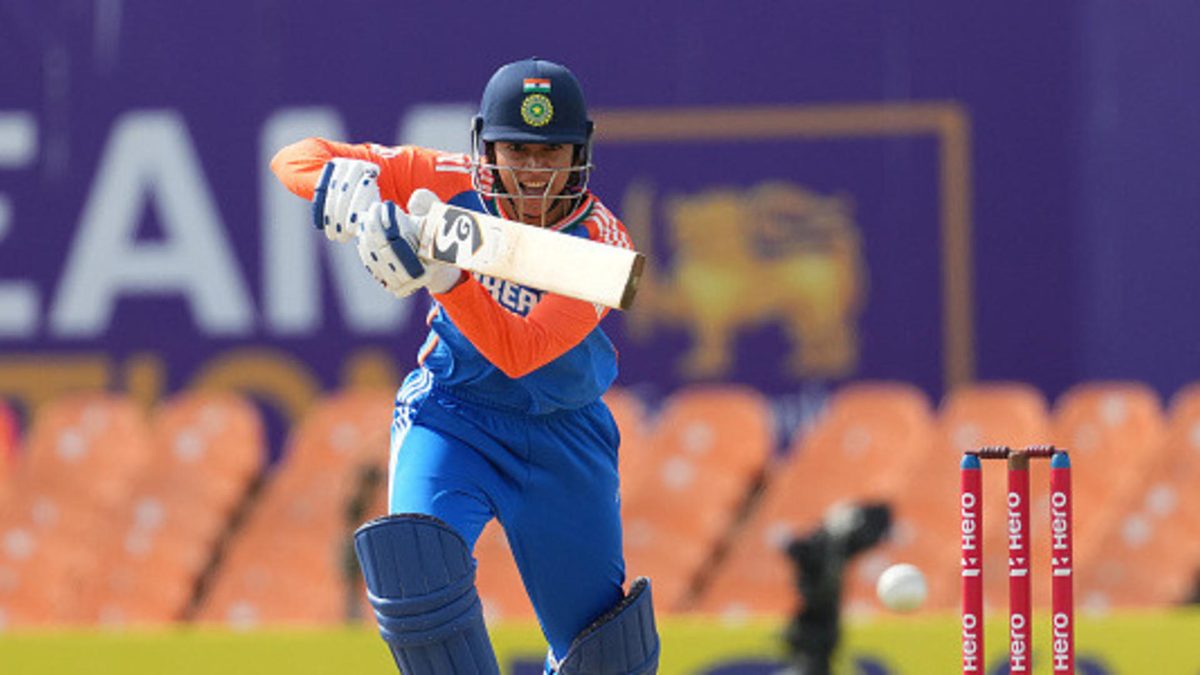Smriti Mandhana of India playing a shot during the 2024 Women's T20 Asia Cup match between India and Bangladesh at Rangiri Dambulla International Cricket Stadium on July 26, 2024 in Dambulla, Sri Lanka