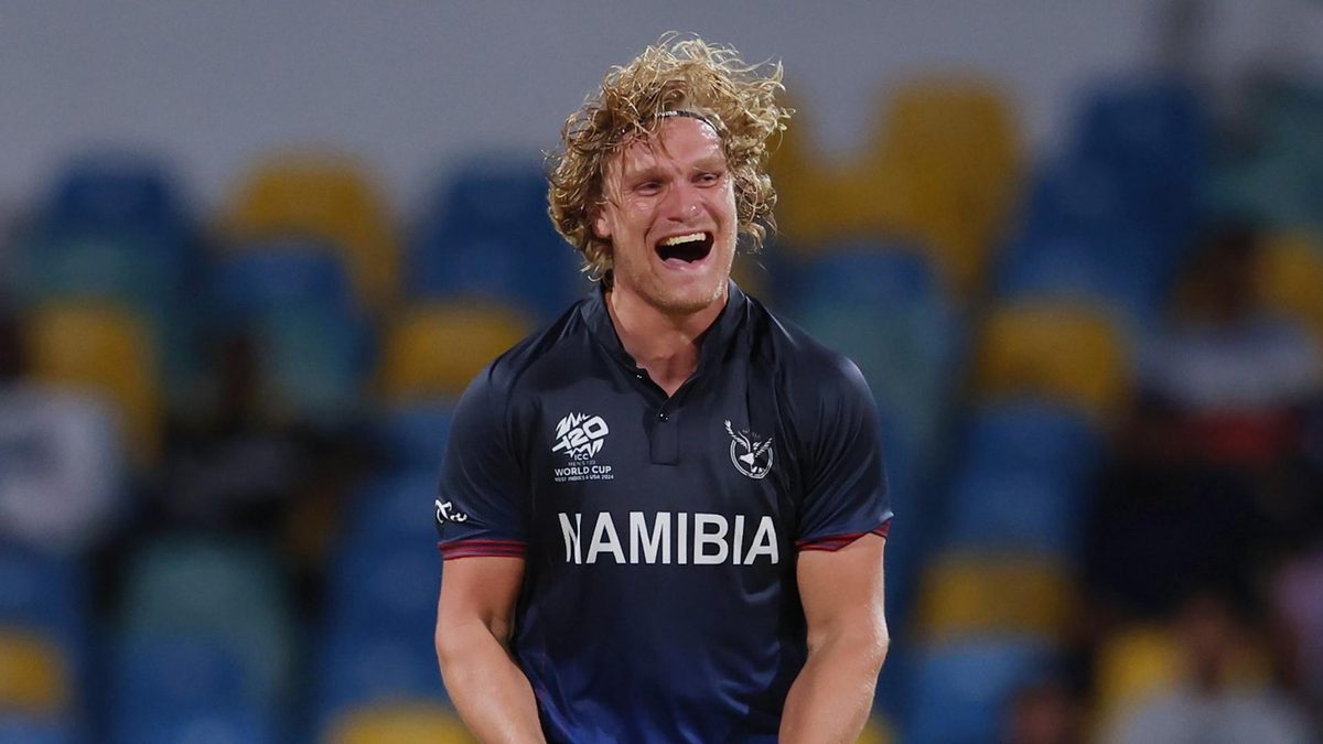 Ruben Truppleman celebrates while playing T20I for Namibia