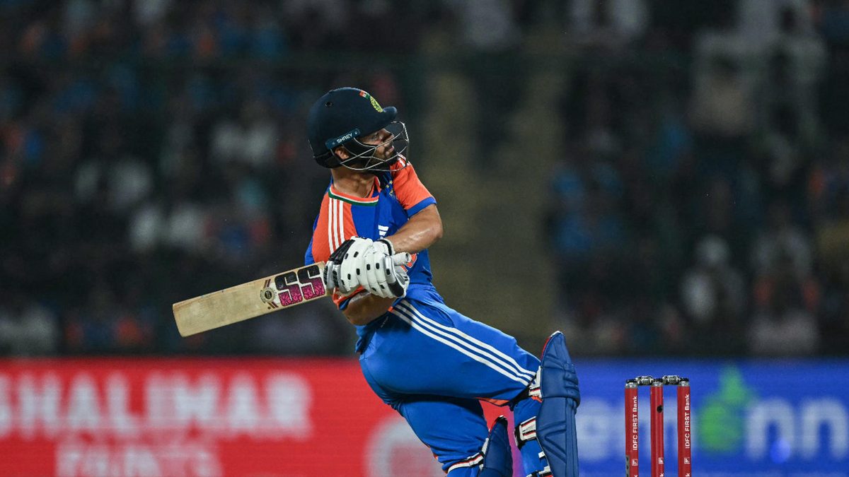 India's Rinku Singh plays a shot during the second Twenty20 international cricket match between India and Bangladesh at the Arun Jaitley Stadium in New Delhi on October 9, 2024