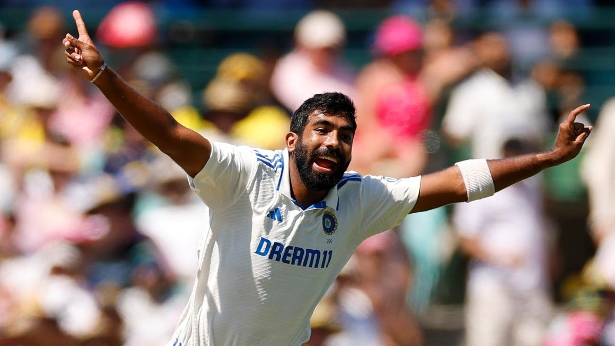 Jasprit Bumrah celebrates taking a Test wicket for India