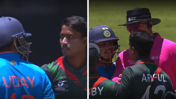 india-bangladesh-u19-players-separated-by-umpires-after-heated-argument-fight-world-cup.Click to read full article.