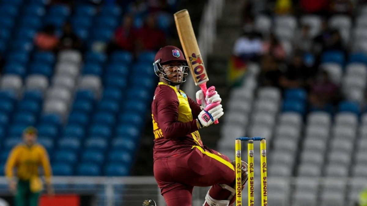 Shimron Hetmyer in action for West Indies - he hit 11 of the 42 sixes in the Guyana Amazon Warriors vs St Kitts and Nevis Patriots match