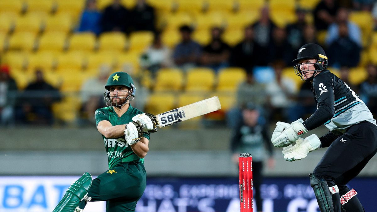 Salman Agha of Pakistan bats during game five of the Men's T20 series between New Zealand and Pakistan at Sky Stadium, on March 26, 2025, in Wellington, New Zealand