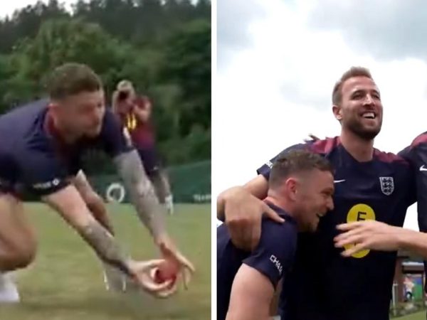 kieran-trippier-takes-diving-slip-catch-as-englands-euros-squad-members-swap-football-for-cricket.Click to read full article.