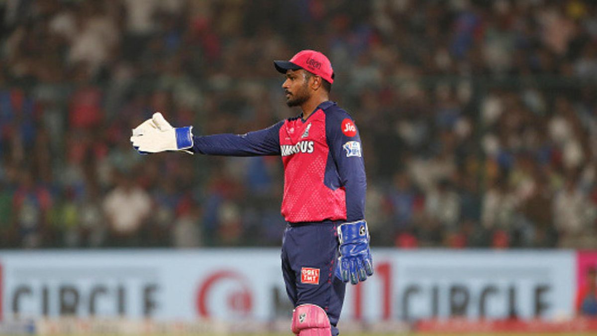 Sanju Samson of Rajasthan Royals during the 2025 IPL match between Delhi Capitals and Rajasthan Royals on April 16, 2025, in Delhi, India