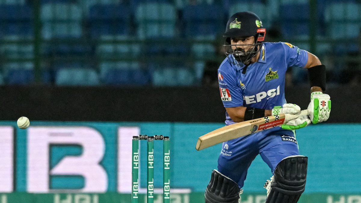 Multan Sultans' Mohammad Rizwan plays a shot during the Pakistan Super League (PSL) Twenty20 cricket match between Karachi Kings and Multan Sultan at the National Stadium in Karachi on April 12, 2025