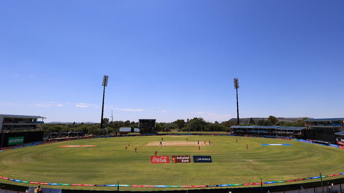 General view of play during the ICC U19 Men's Cricket World Cup South Africa 2024 match between Sri Lanka and Zimbabwe at Diamond Oval on January 21, 2024 in Kimberley, South Africa
