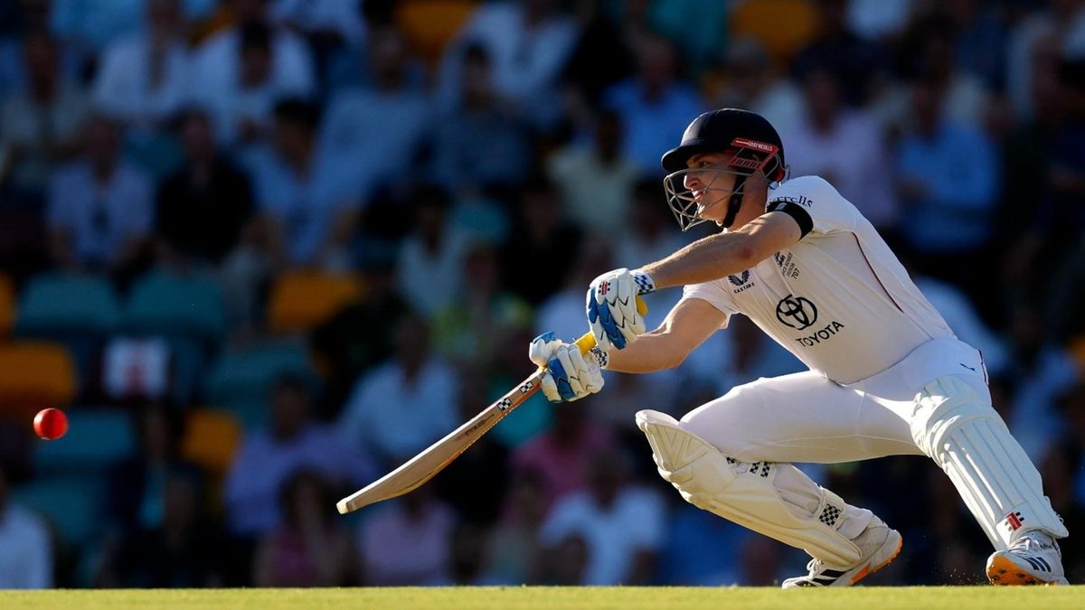 Harry Brook plays scoop shot to pink ball in second Ashes Test