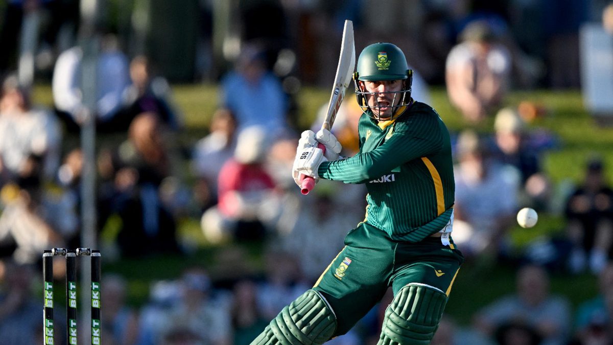 Matthew Breetzke prepares to hit a shot during the first one-day international (ODI) cricket match between Australia and South Africa at Cazaly's Stadium in Cairns on August 19, 2025