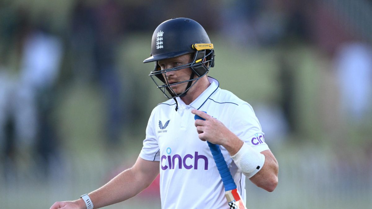 England batter Ollie Pope leaves the field after being dismissed during day two of the 3rd Test Match between Pakistan and England at Rawalpindi Cricket Stadium